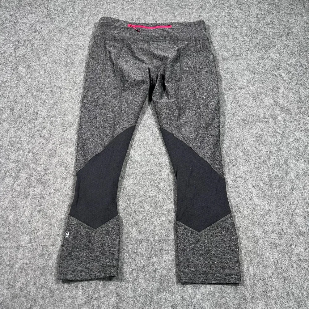 Lululemon Athletica Heathered Black Deep‎ Coal Bloom Juice Pace Rival Crop 22